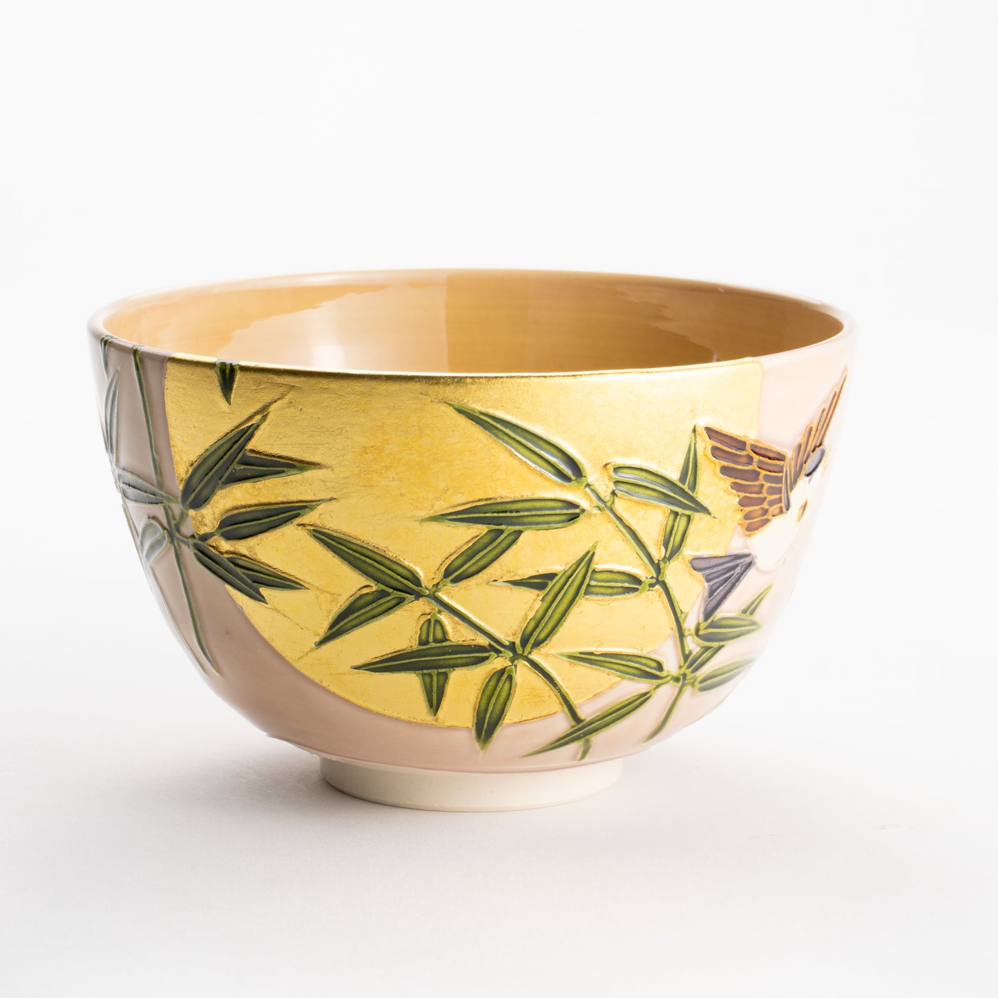 【清水焼】抹茶碗　福良雀に月　山本一如 KOTOPOTTER