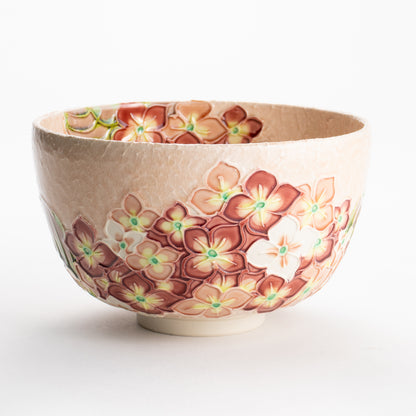 【清水焼】抹茶碗　淡桃交趾 紫陽花　山本一如 KOTOPOTTER