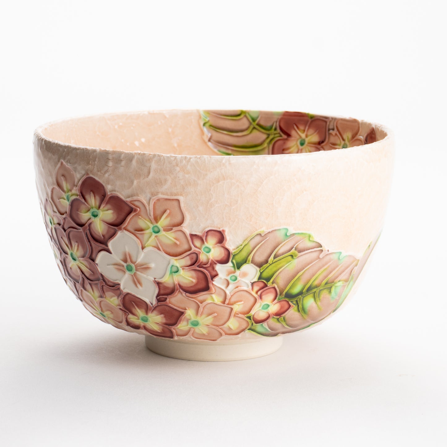 【清水焼】抹茶碗　淡桃交趾 紫陽花　山本一如 KOTOPOTTER