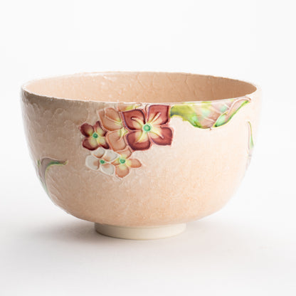 【清水焼】抹茶碗　淡桃交趾 紫陽花　山本一如 KOTOPOTTER