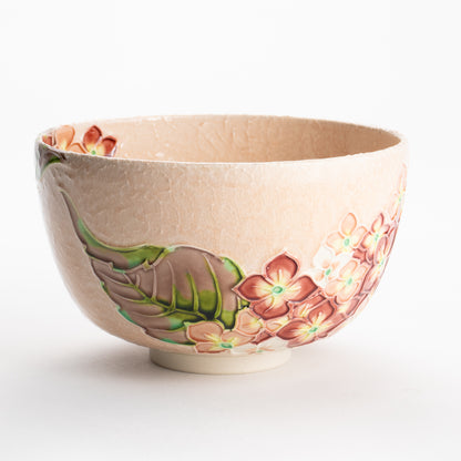 【清水焼】抹茶碗　淡桃交趾 紫陽花　山本一如 KOTOPOTTER