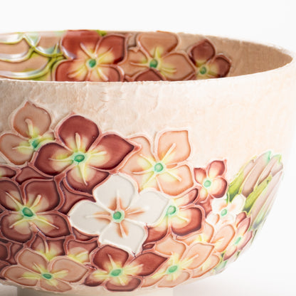 【清水焼】抹茶碗　淡桃交趾 紫陽花　山本一如 KOTOPOTTER