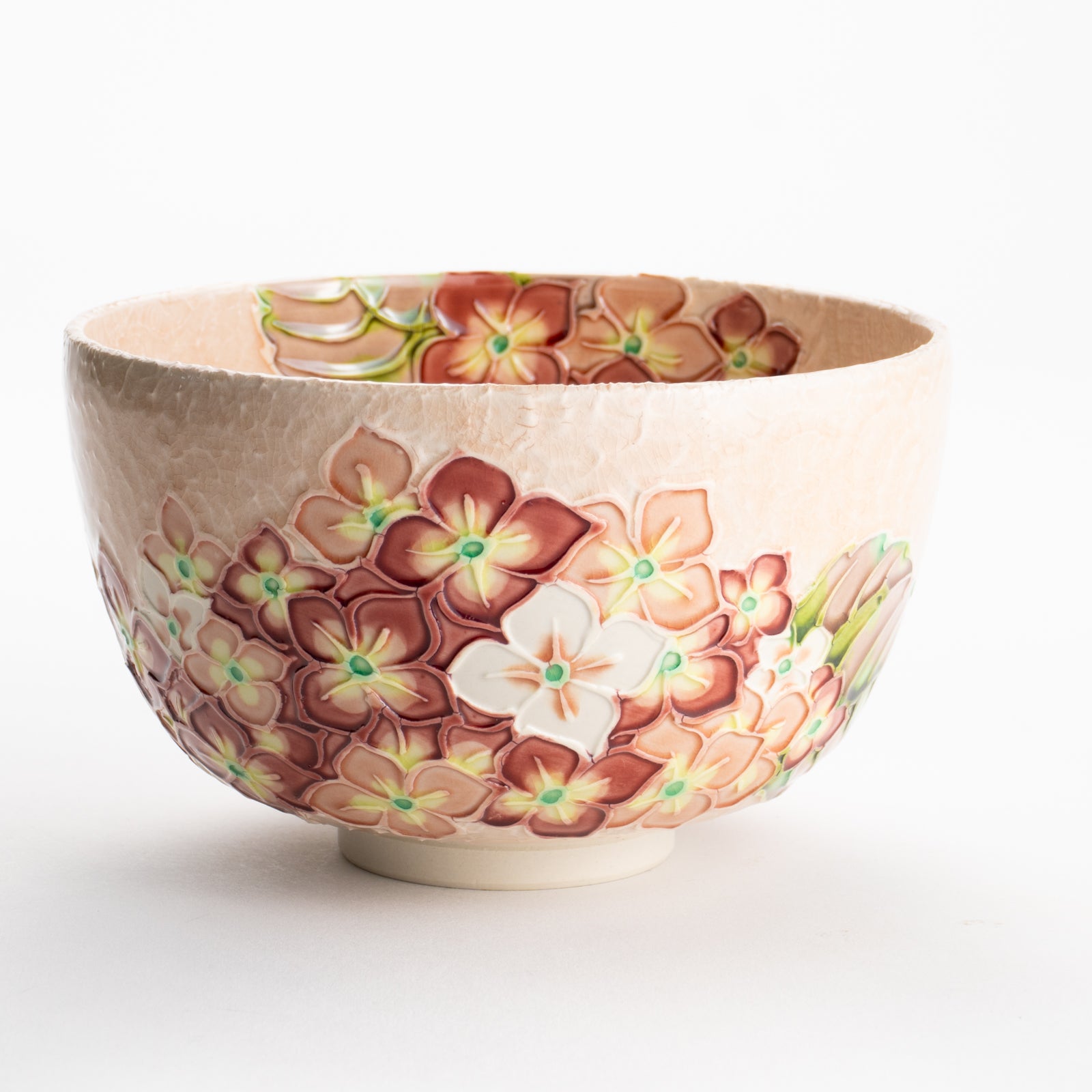 【清水焼】抹茶碗　淡桃交趾 紫陽花　山本一如 KOTOPOTTER