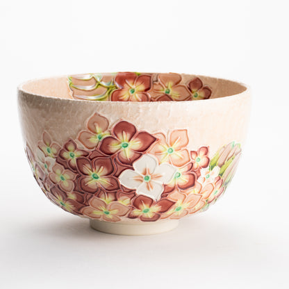 【清水焼】抹茶碗　淡桃交趾 紫陽花　山本一如 KOTOPOTTER