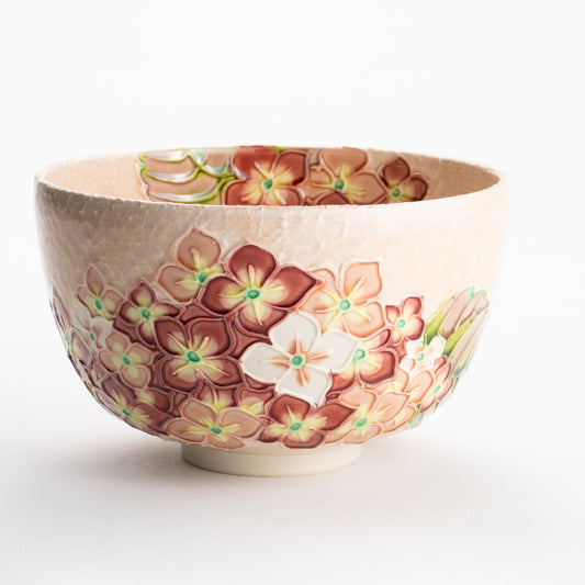 【清水焼】抹茶碗　淡桃交趾 紫陽花　山本一如 KOTOPOTTER
