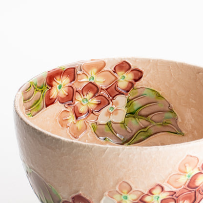 【清水焼】抹茶碗　淡桃交趾 紫陽花　山本一如 KOTOPOTTER