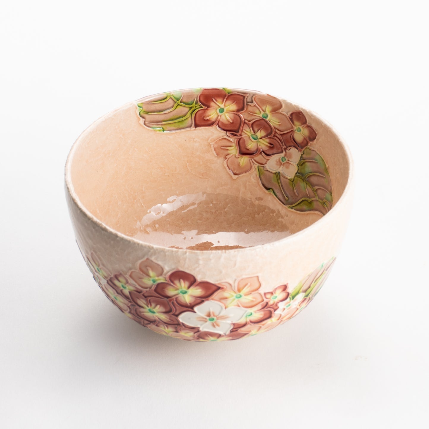 【清水焼】抹茶碗　淡桃交趾 紫陽花　山本一如 KOTOPOTTER