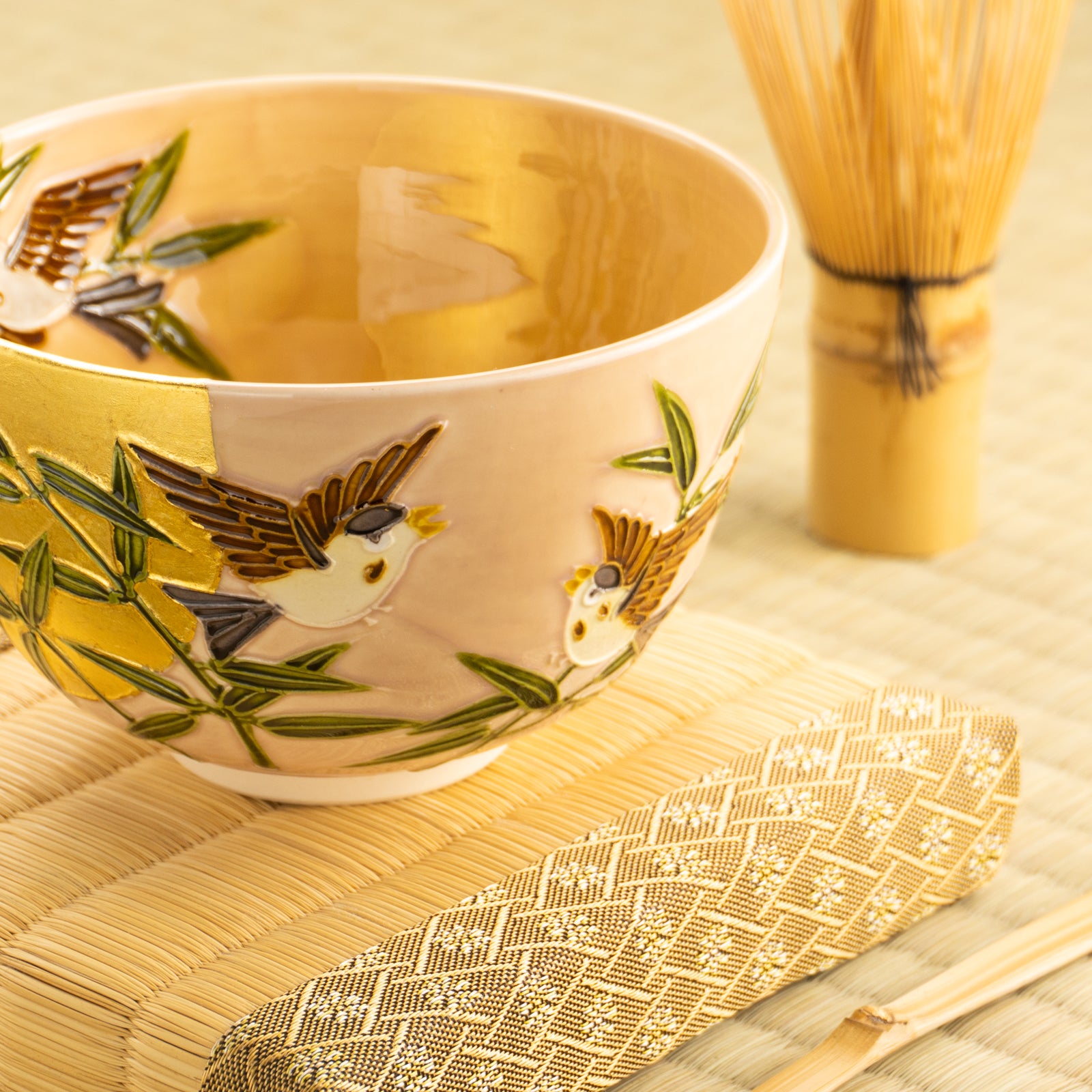 【清水焼】抹茶碗　福良雀に月　山本一如 KOTOPOTTER