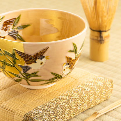 【清水焼】抹茶碗　福良雀に月　山本一如 KOTOPOTTER