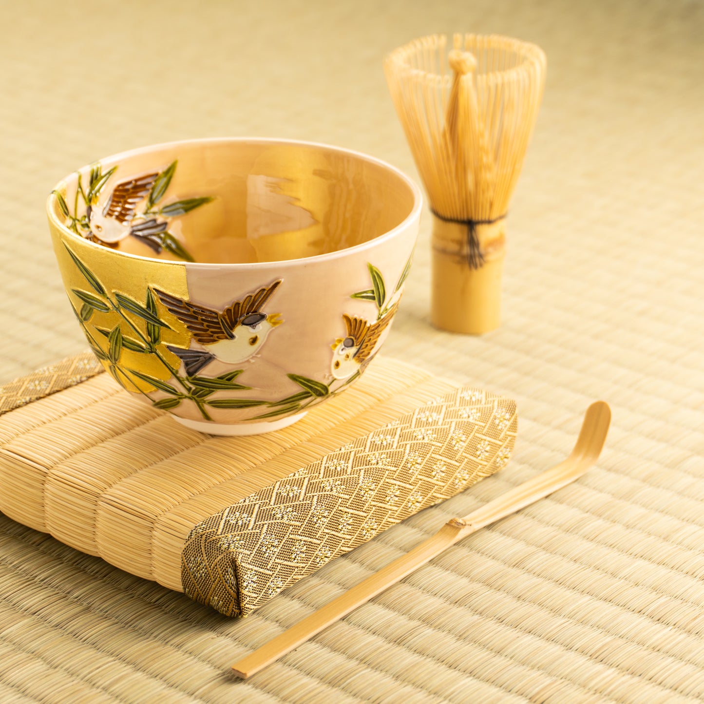 【清水焼】抹茶碗　福良雀に月　山本一如 KOTOPOTTER