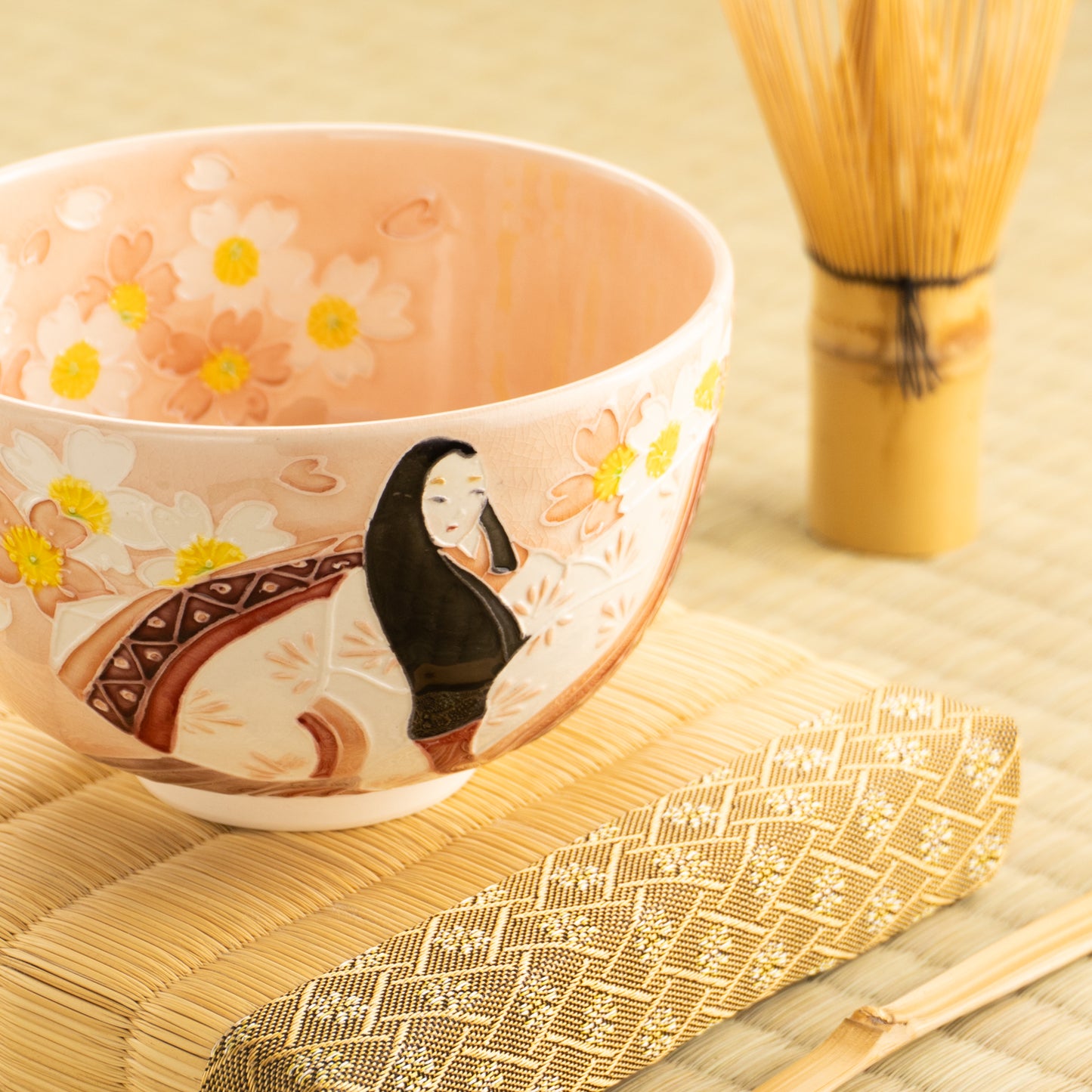 【清水焼】抹茶碗　紫式部と桜 D　山本一如 KOTOPOTTER