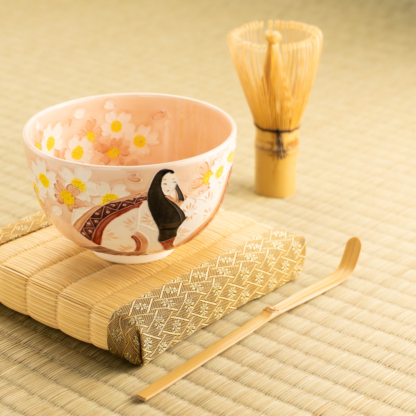 【清水焼】抹茶碗　紫式部と桜 D　山本一如 KOTOPOTTER