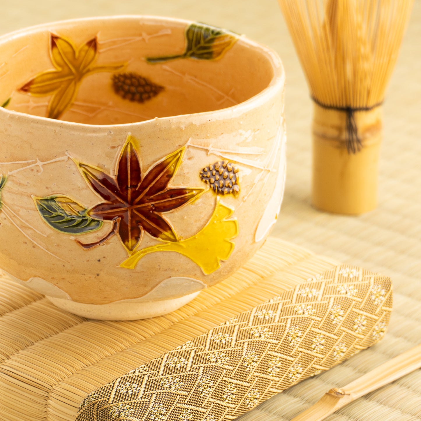 【清水焼】抹茶碗　交趾 吹き寄せ　山本一如 KOTOPOTTER