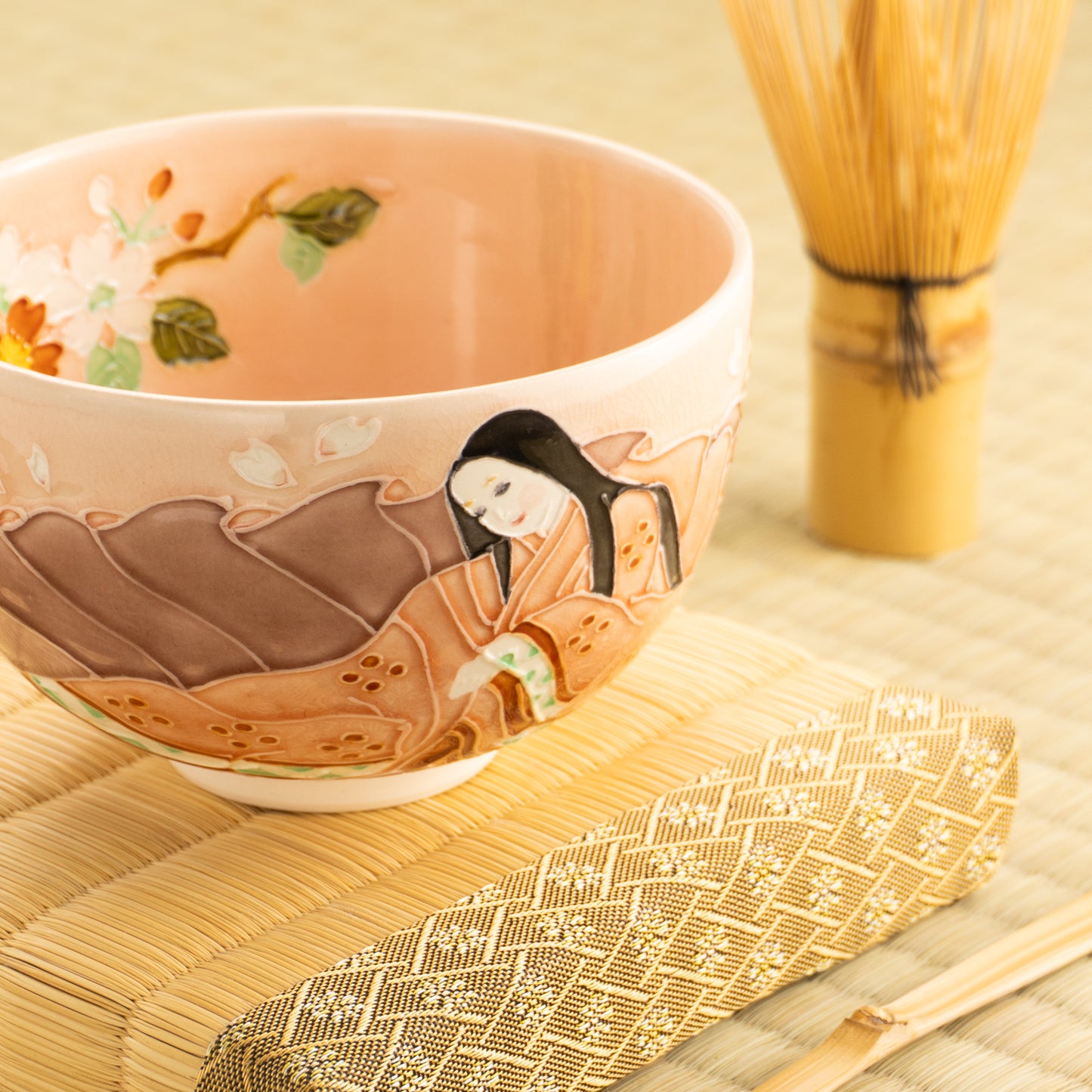 【清水焼】抹茶碗　紫式部と桜 C　山本一如 KOTOPOTTER