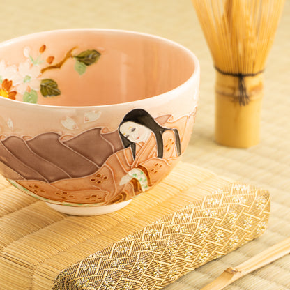 【清水焼】抹茶碗　紫式部と桜 C　山本一如 KOTOPOTTER