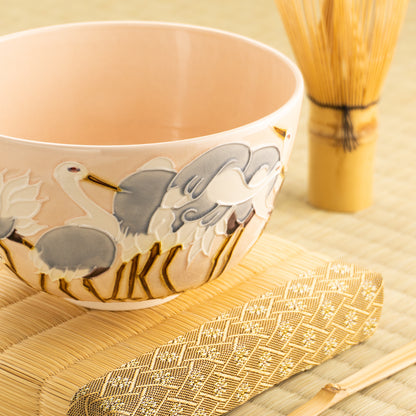 【清水焼】抹茶碗　交趾 立鶴　山本一如 KOTOPOTTER