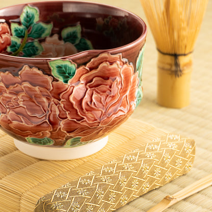 【清水焼】抹茶碗　赤紫交趾 バラ　山本一如 KOTOPOTTER