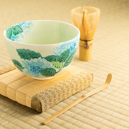 【清水焼】抹茶碗　白緑交趾 紫陽花　山本一如 KOTOPOTTER