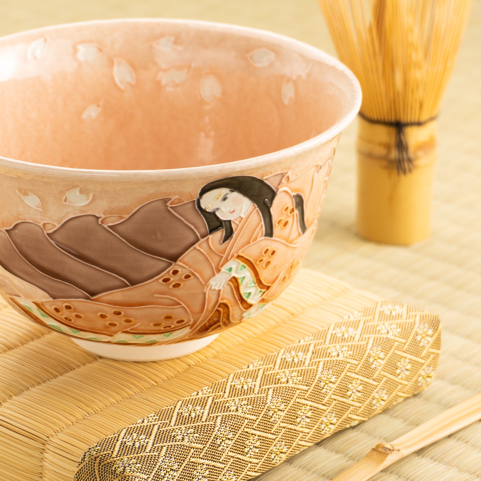 【清水焼】抹茶碗　紫式部と桜 A　山本一如 KOTOPOTTER