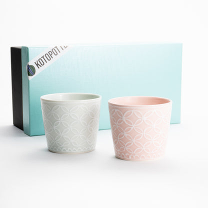 【清水焼】ペアカップ　ピンク七宝/白磁七宝　貴古窯 KOTOPOTTER