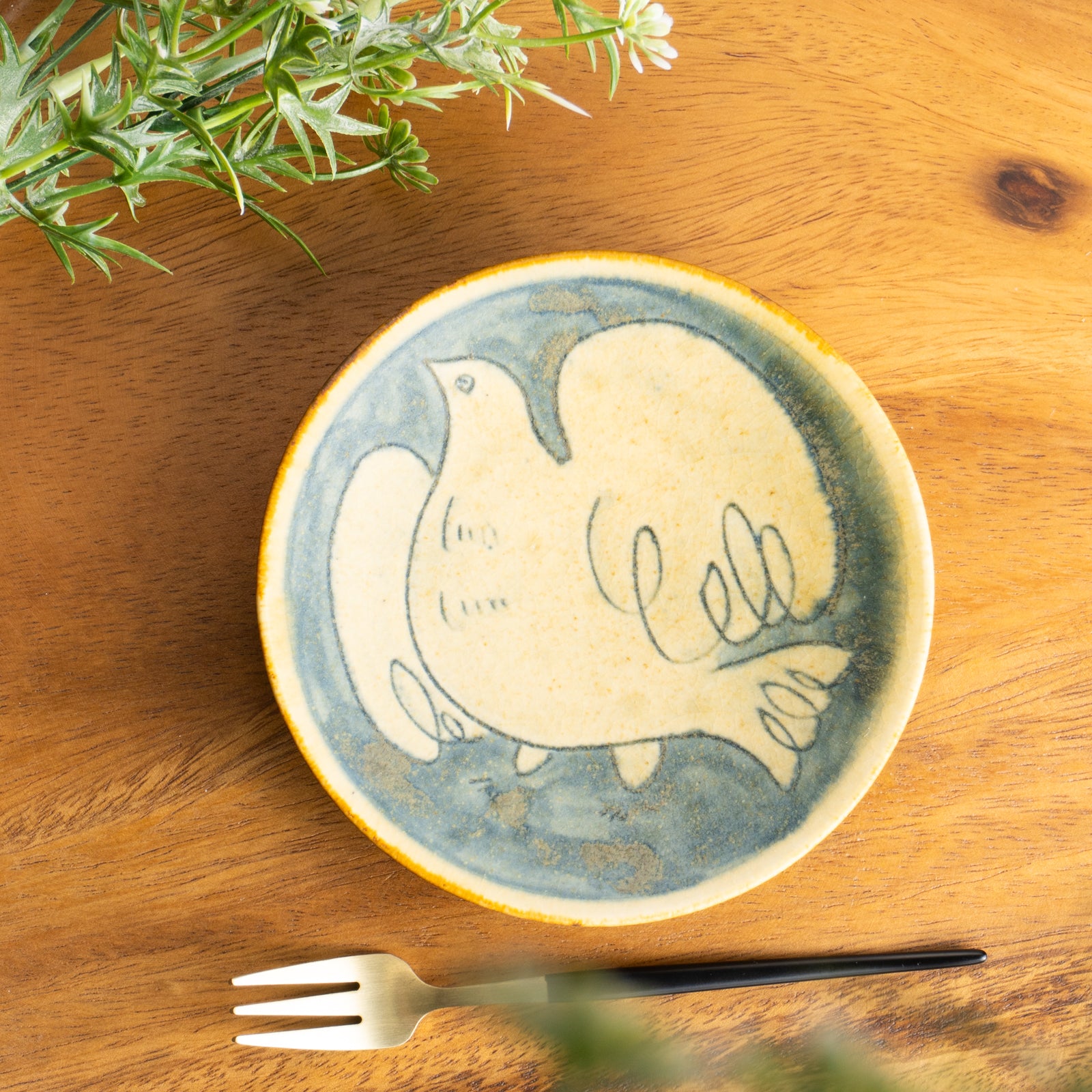 【清水焼】小皿　安南手トリ 黄　的場美幸 KOTOPOTTER