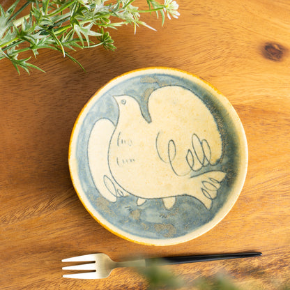 【清水焼】小皿　安南手トリ 黄　的場美幸 KOTOPOTTER