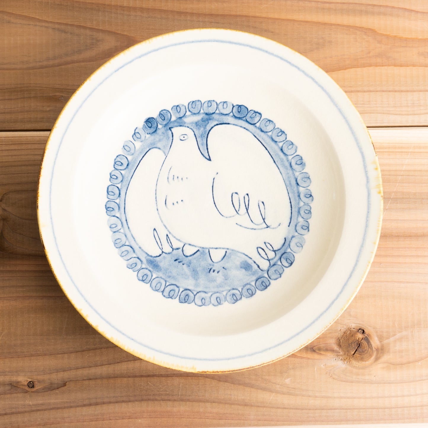 【清水焼】リムプレート　安南手トリ 白　的場美幸 KOTOPOTTER