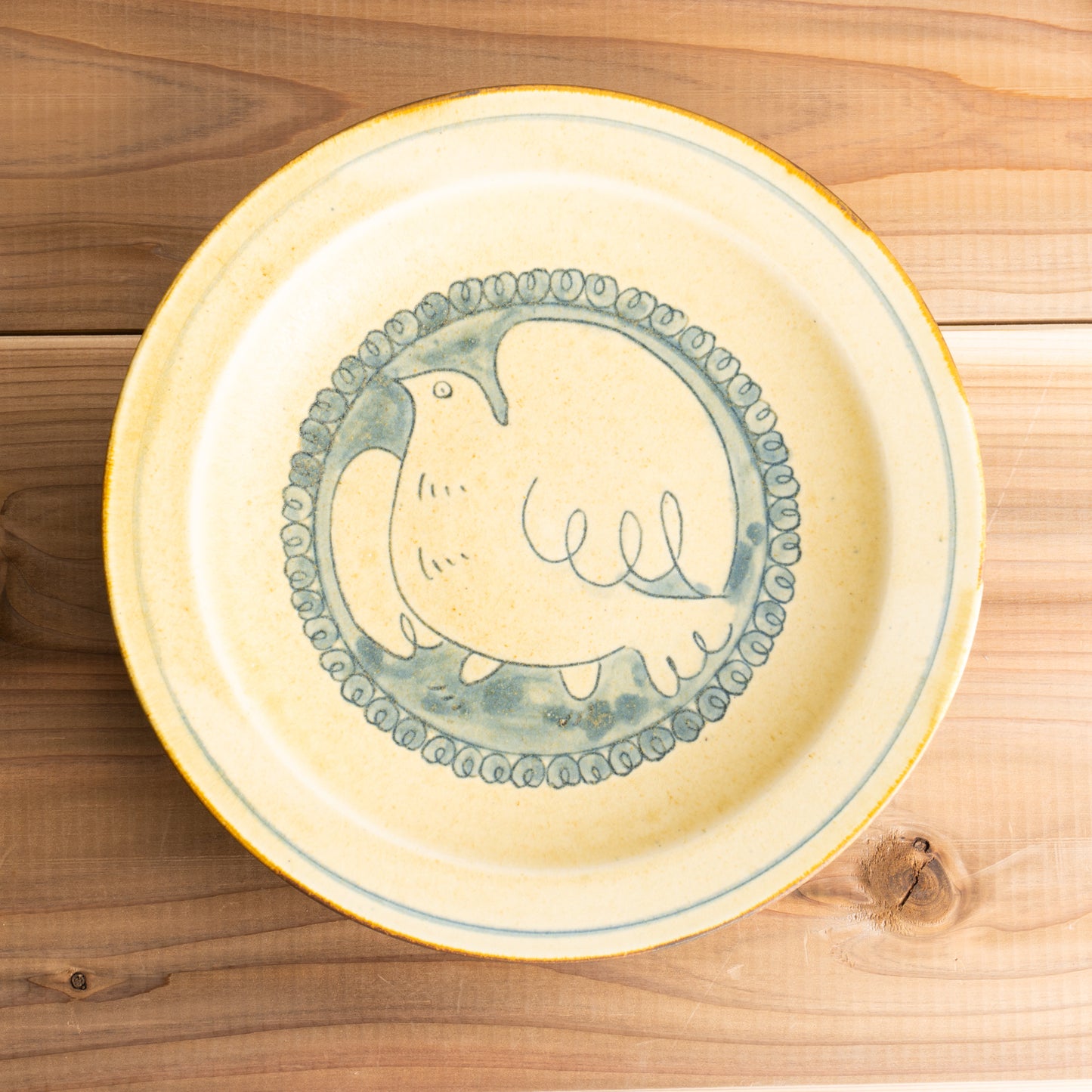 【清水焼】リムプレート　安南手トリ 黄　的場美幸 KOTOPOTTER