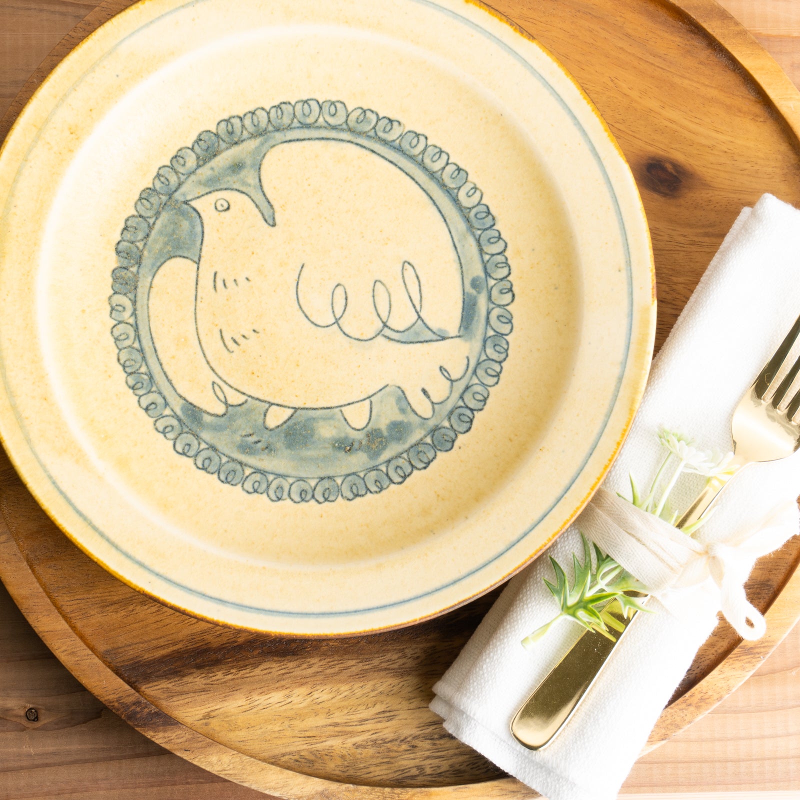 【清水焼】リムプレート　安南手トリ 黄　的場美幸 KOTOPOTTER