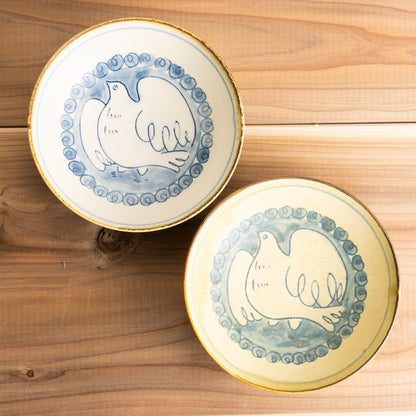 【清水焼】ペアボウル　安南手トリ 黄/白　的場美幸 KOTOPOTTER