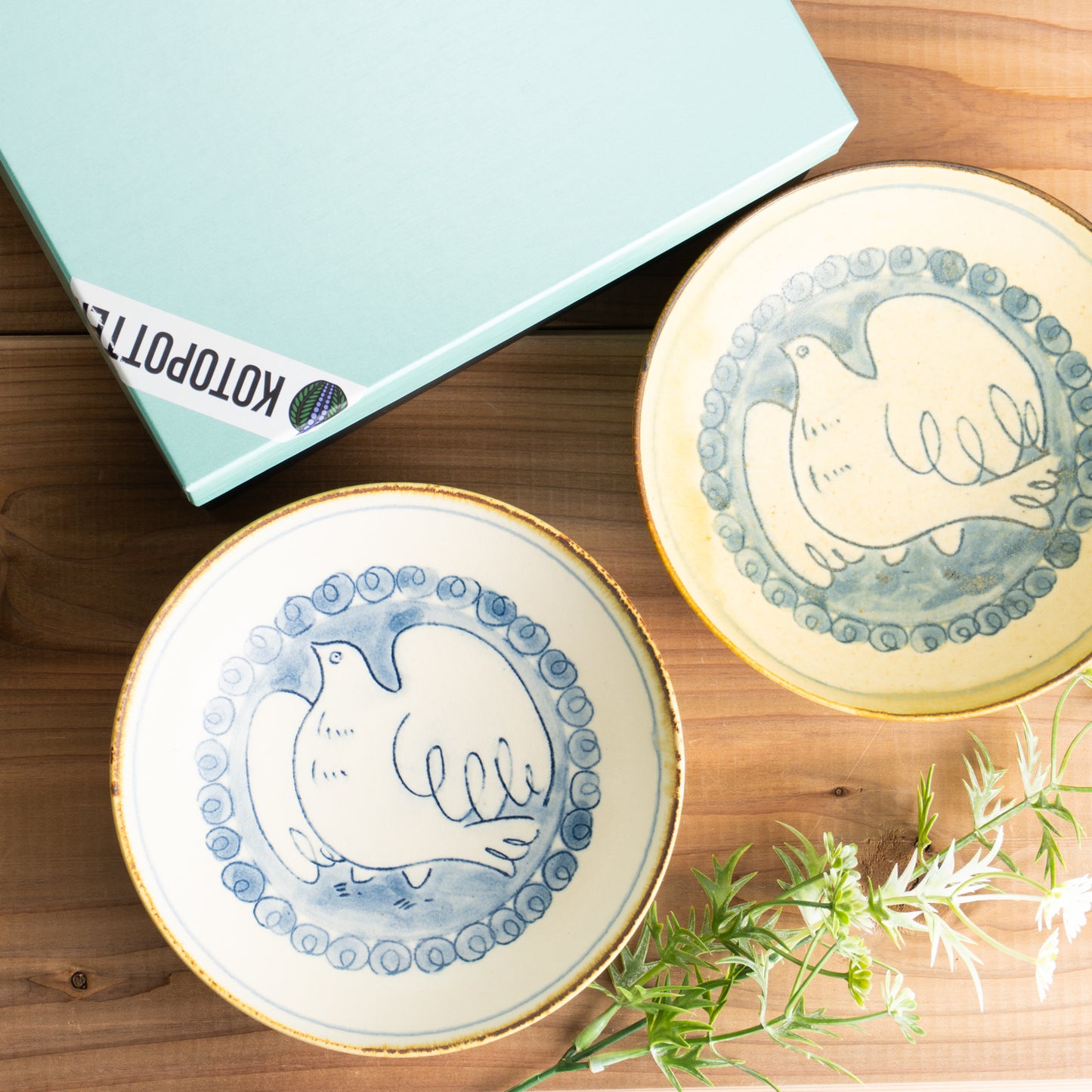 【清水焼】ペアボウル　安南手トリ 黄/白　的場美幸 KOTOPOTTER