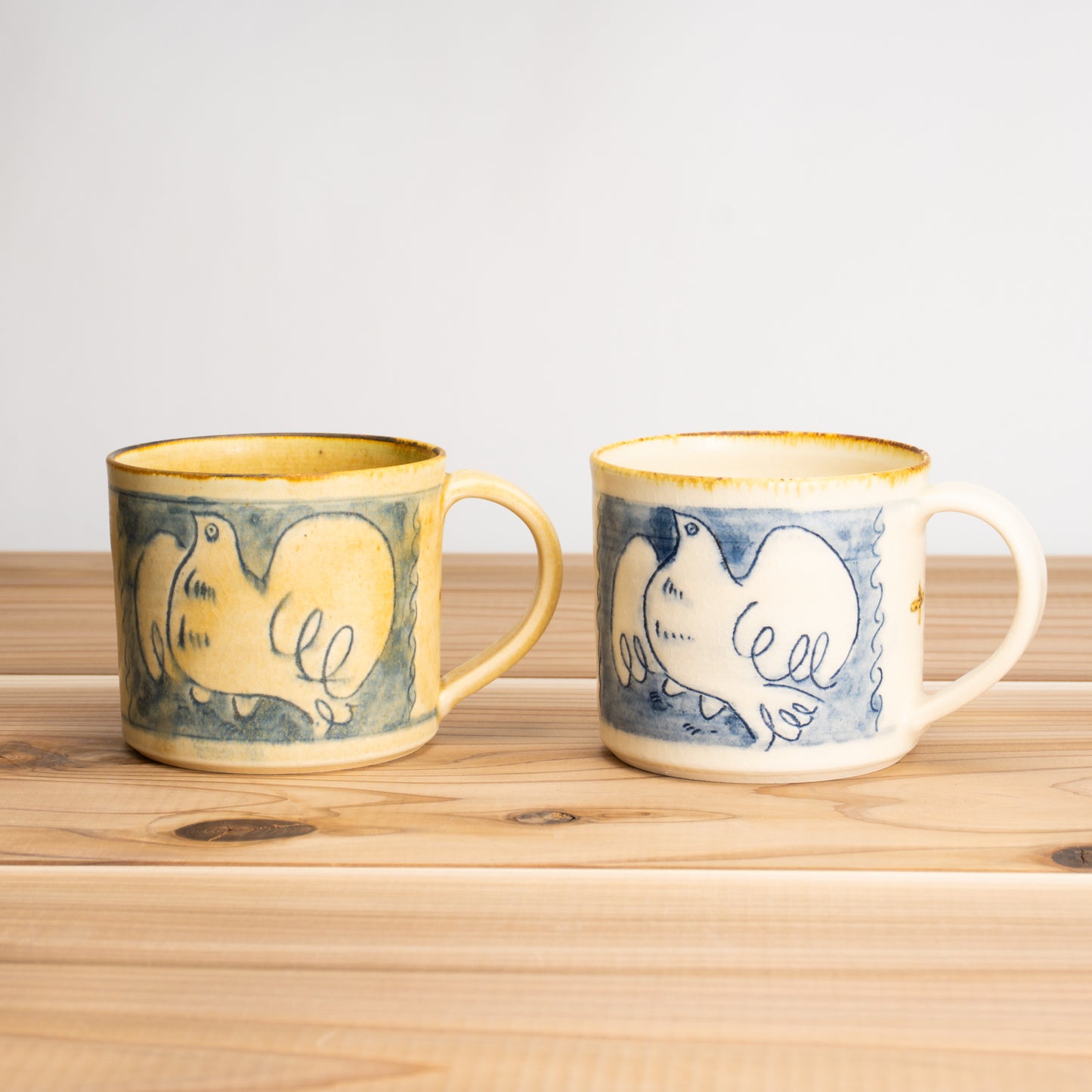 【清水焼】ペアマグカップ　安南手トリ 黄/白　的場美幸 KOTOPOTTER