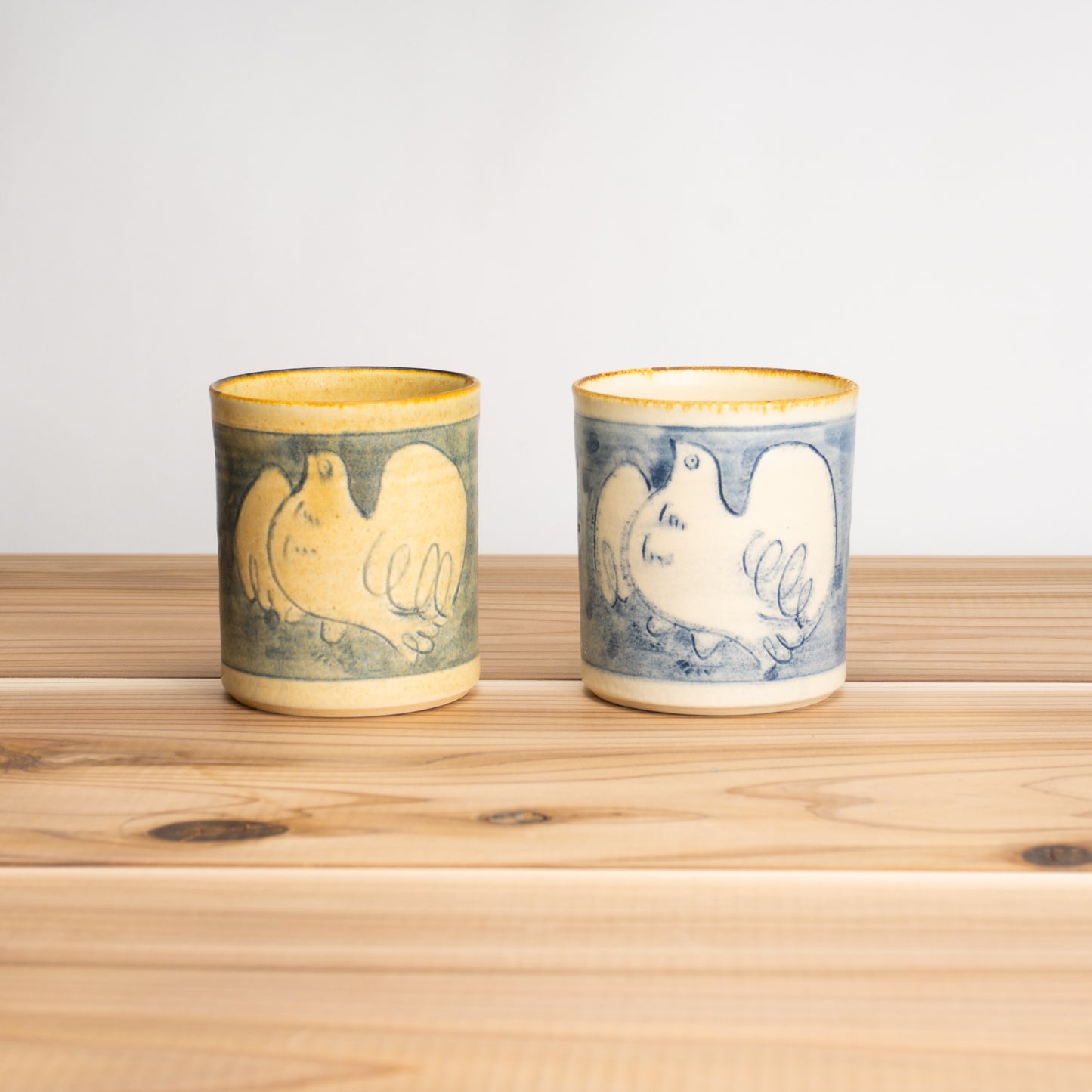 【清水焼】ペアカップ　安南手トリ 黄/白　的場美幸 KOTOPOTTER