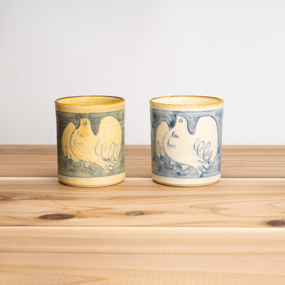 【清水焼】ペアカップ　安南手トリ 黄/白　的場美幸 KOTOPOTTER