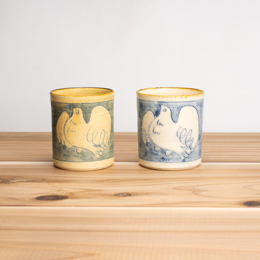 【清水焼】ペアカップ　安南手トリ 黄/白　的場美幸 KOTOPOTTER