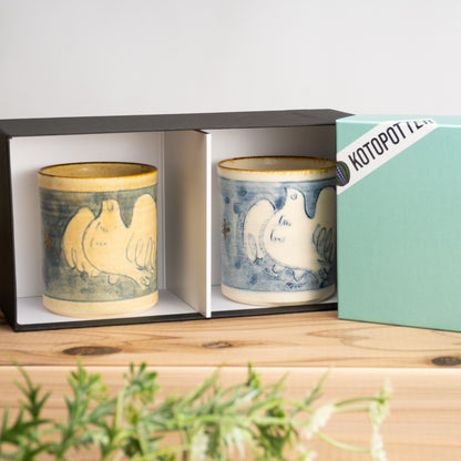 【清水焼】ペアカップ　安南手トリ 黄/白　的場美幸 KOTOPOTTER