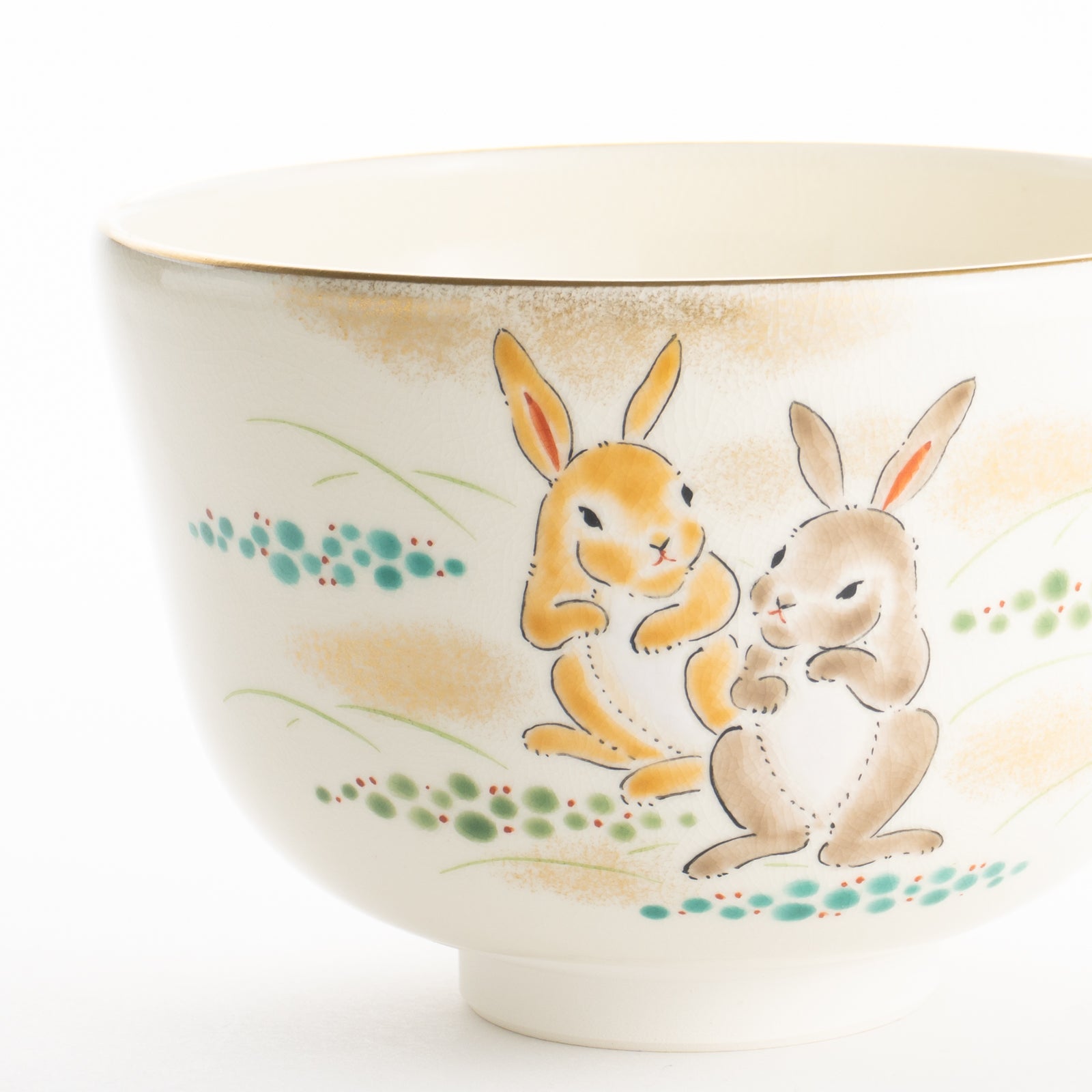 【清水焼】抹茶碗　仲良しウサギ　陶楽 KOTOPOTTER