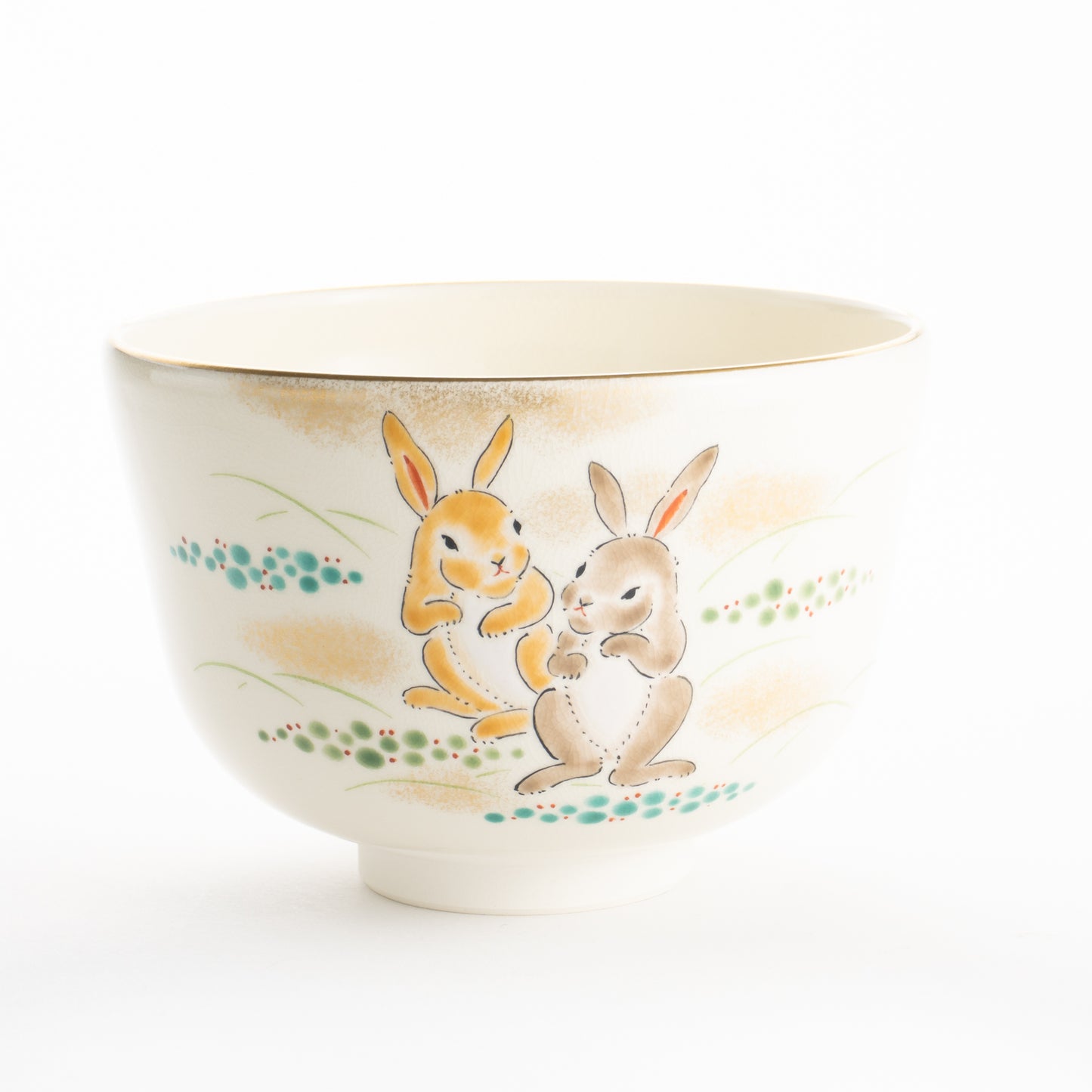 【清水焼】抹茶碗　仲良しウサギ　陶楽 KOTOPOTTER