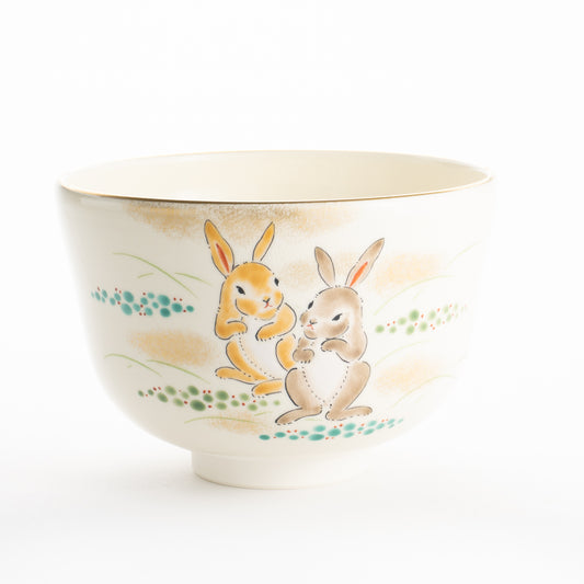 【清水焼】抹茶碗　仲良しウサギ　陶楽 KOTOPOTTER
