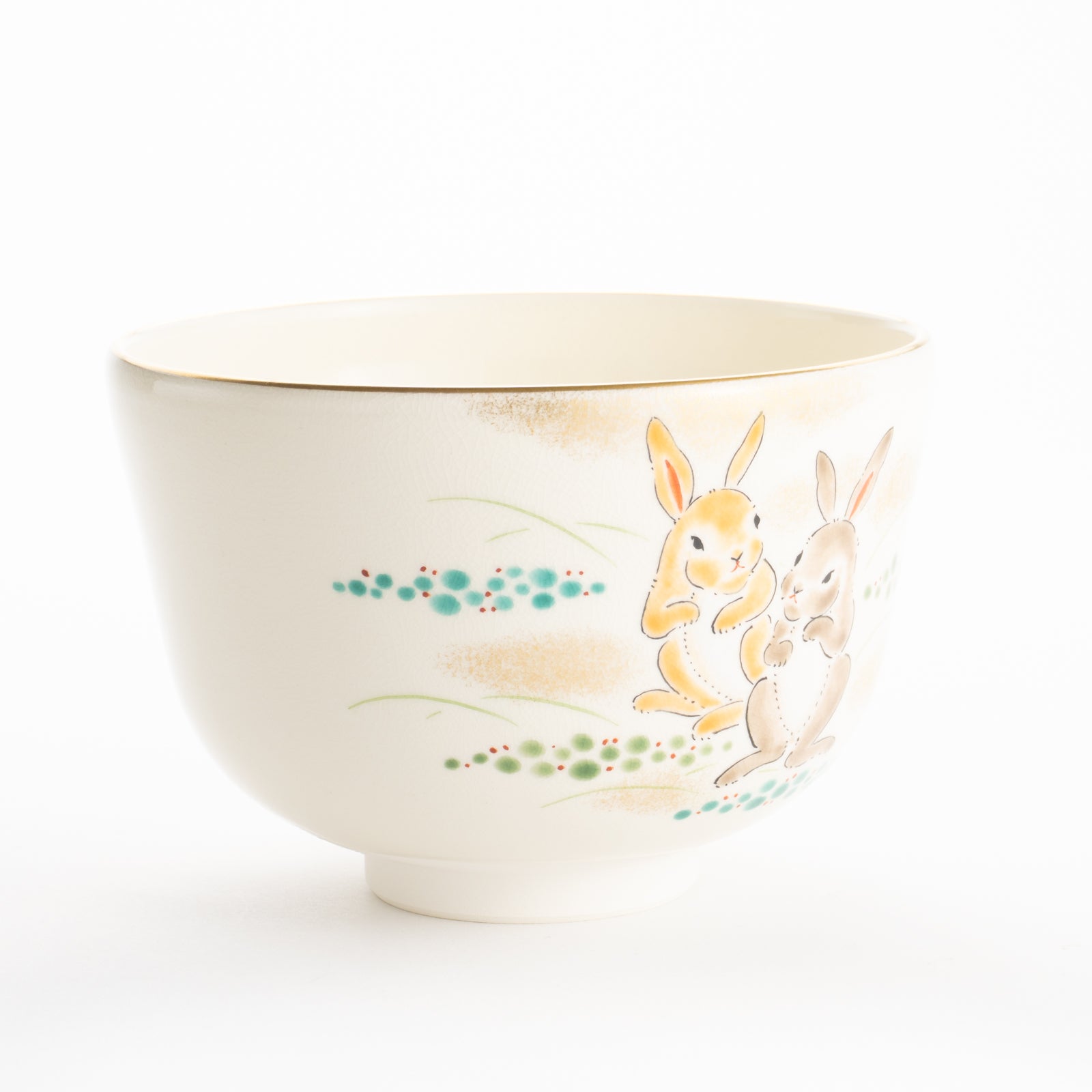 【清水焼】抹茶碗　仲良しウサギ　陶楽 KOTOPOTTER