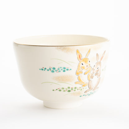 【清水焼】抹茶碗　仲良しウサギ　陶楽 KOTOPOTTER