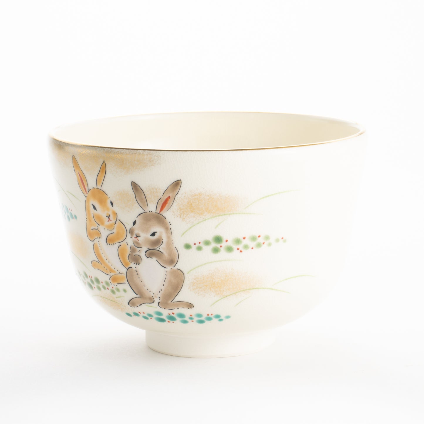 【清水焼】抹茶碗　仲良しウサギ　陶楽 KOTOPOTTER