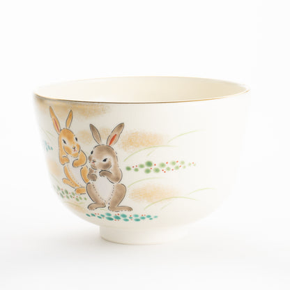 【清水焼】抹茶碗　仲良しウサギ　陶楽 KOTOPOTTER