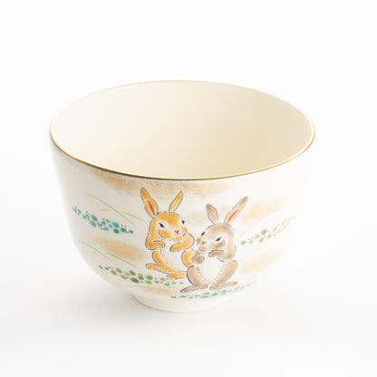 【清水焼】抹茶碗　仲良しウサギ　陶楽 KOTOPOTTER