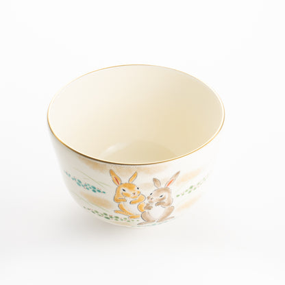 【清水焼】抹茶碗　仲良しウサギ　陶楽 KOTOPOTTER