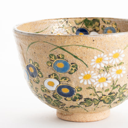 【清水焼】抹茶碗　灰釉 菊　中村良二 KOTOPOTTER