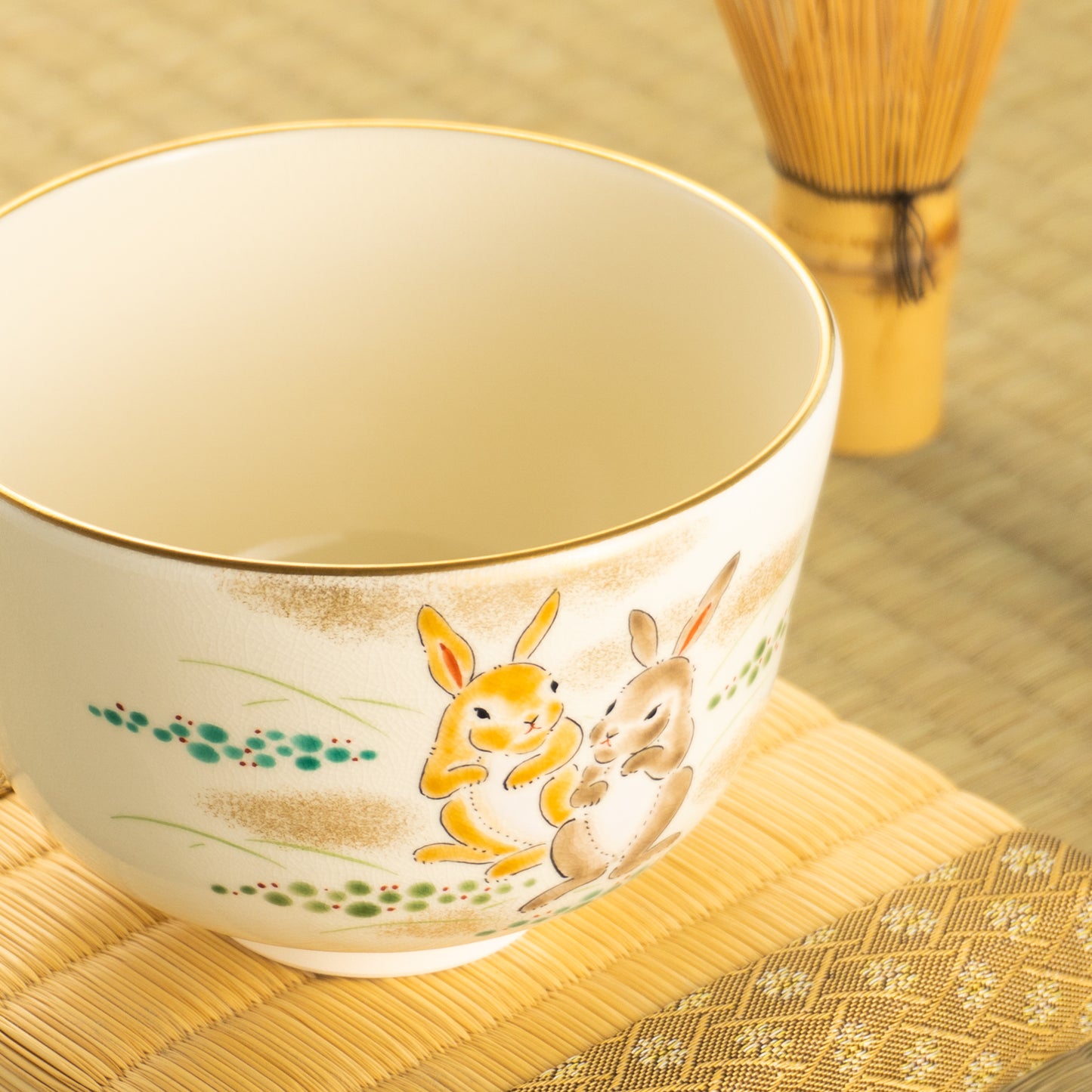 【清水焼】抹茶碗　仲良しウサギ　陶楽 KOTOPOTTER