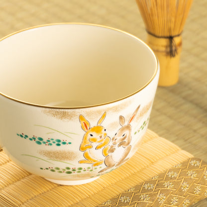【清水焼】抹茶碗　仲良しウサギ　陶楽 KOTOPOTTER