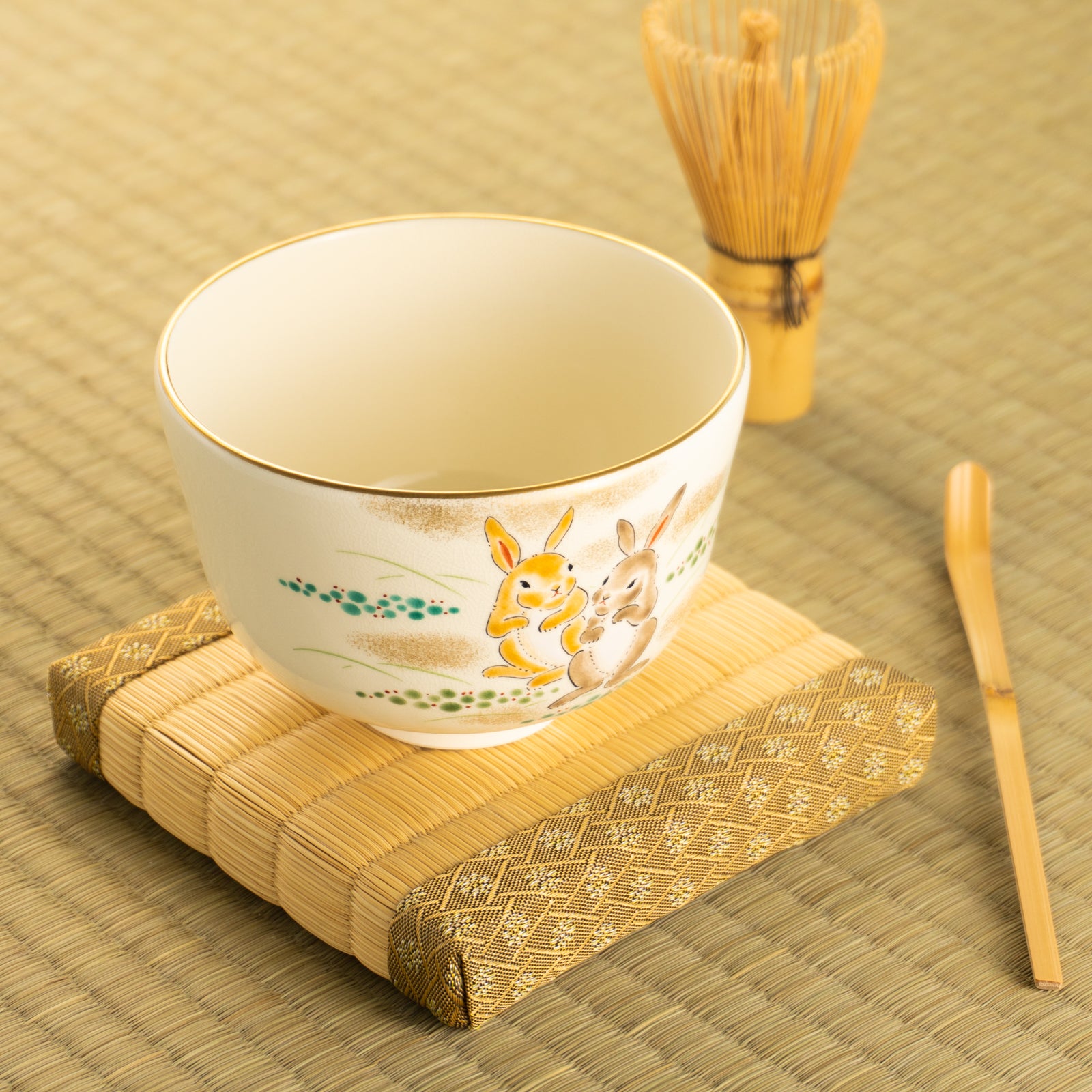 【清水焼】抹茶碗　仲良しウサギ　陶楽 KOTOPOTTER