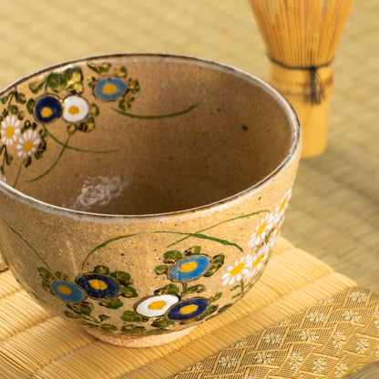 【清水焼】抹茶碗　灰釉 菊　中村良二 KOTOPOTTER